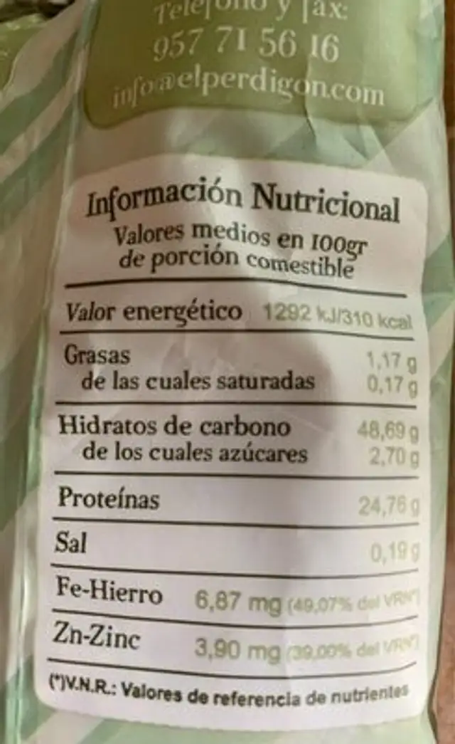 Lentejas pardina perdigon nutrition facts table