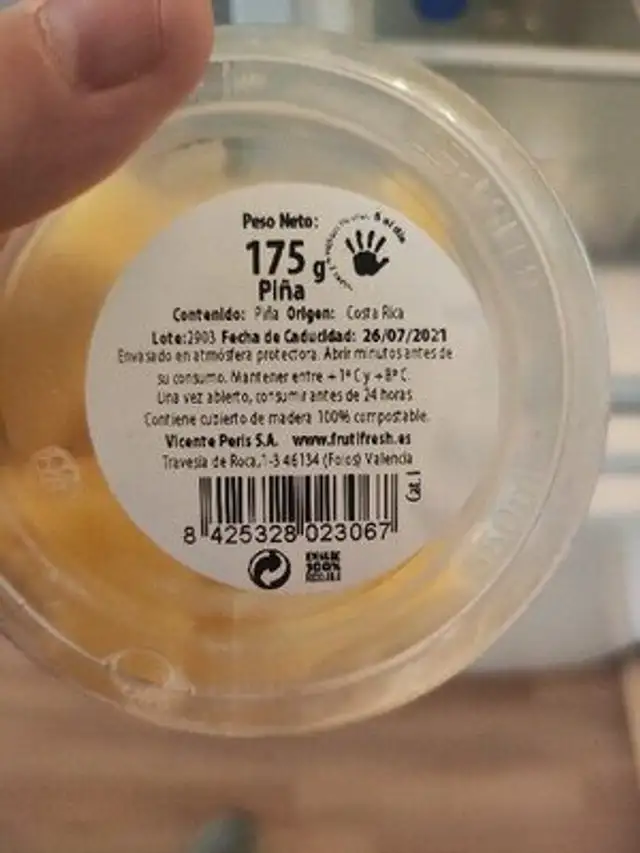 Piña ingredients label