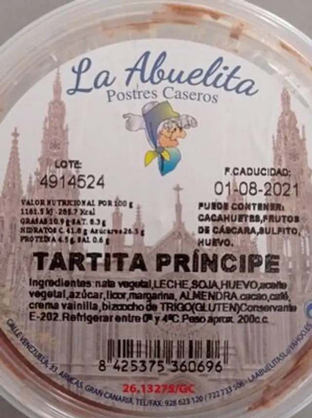 Tarta príncipe nutrition facts table