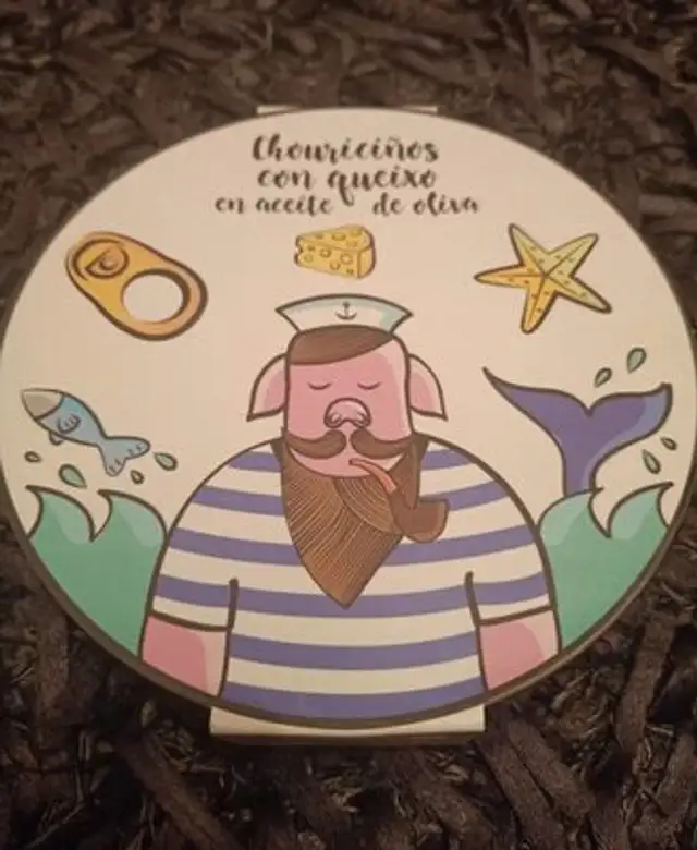 Chouriciños con queixo en aceite de oliva front packaging