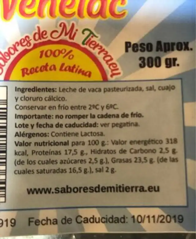 Queso Fresco Latino nutrition facts table