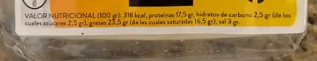 Queso llanero venezolano nutrition facts table