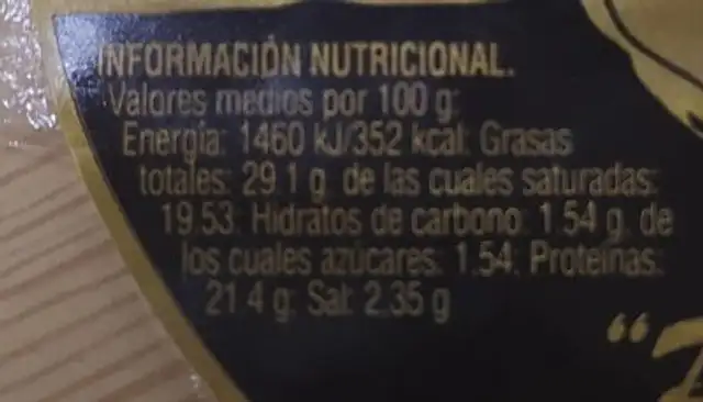 Queso viejo de cabra nutrition facts table