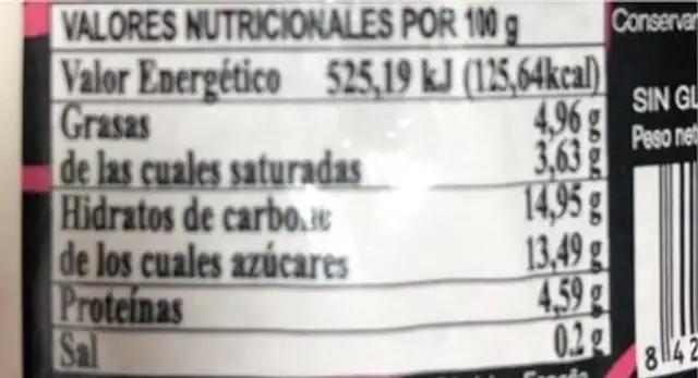 Yogur de lecge de oveja nutrition facts table