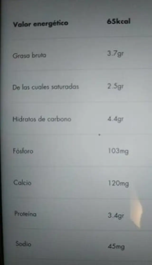 Leche de cabra Tallante nutrition facts table