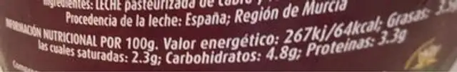 Kéfir de cabra natural nutrition facts table