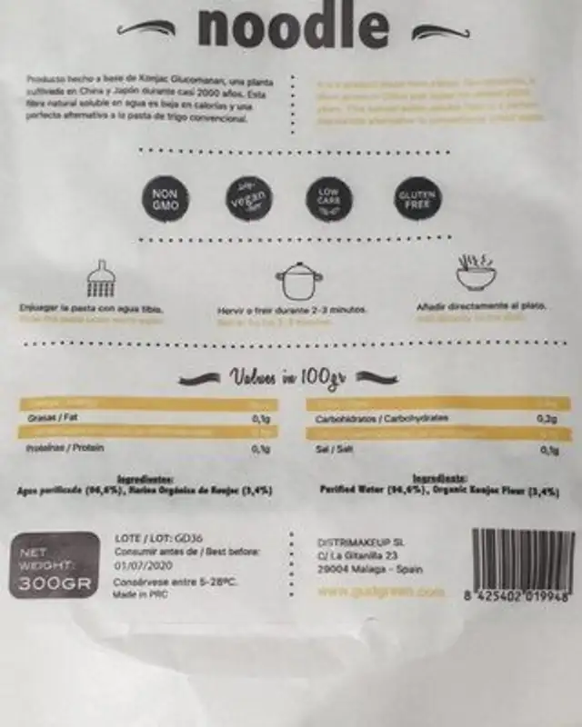 Noodle nutrition facts table