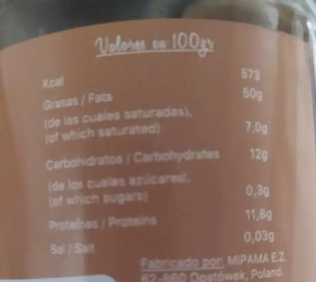 Crema de sesamo nutrition facts table