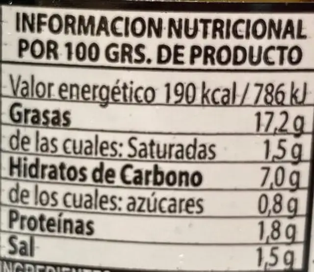 Alcachofa mediterranea nutrition facts table