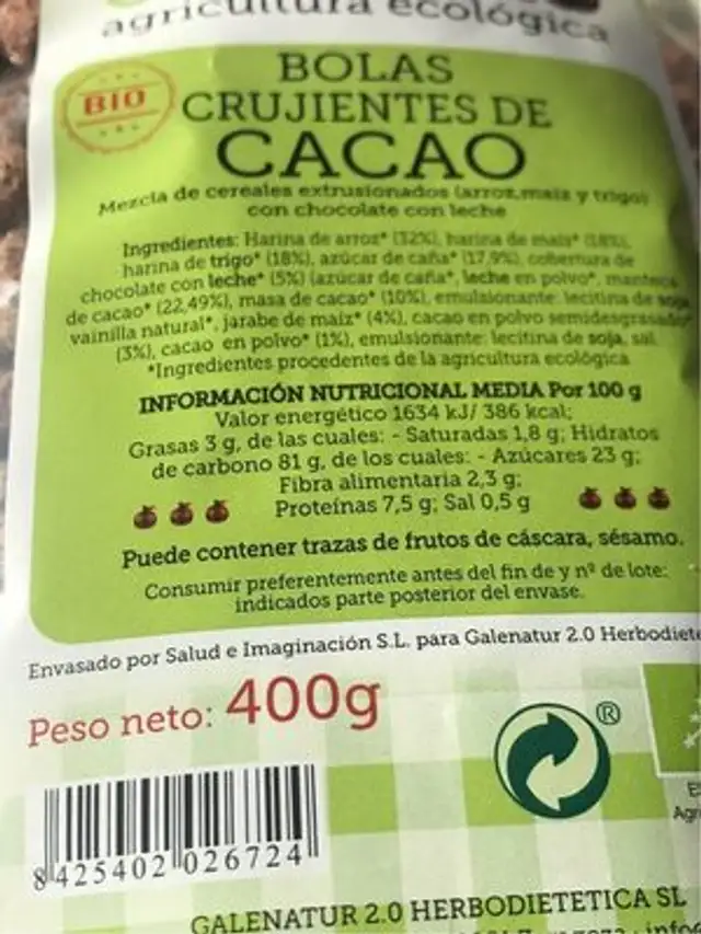 Bilas crujientes de cacao bio