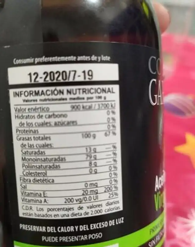 Aceite de Oliva Virgen extra nutrition facts table