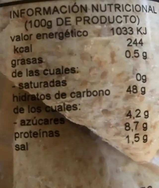Mollete tradicional con salvago de trigo nutrition facts table