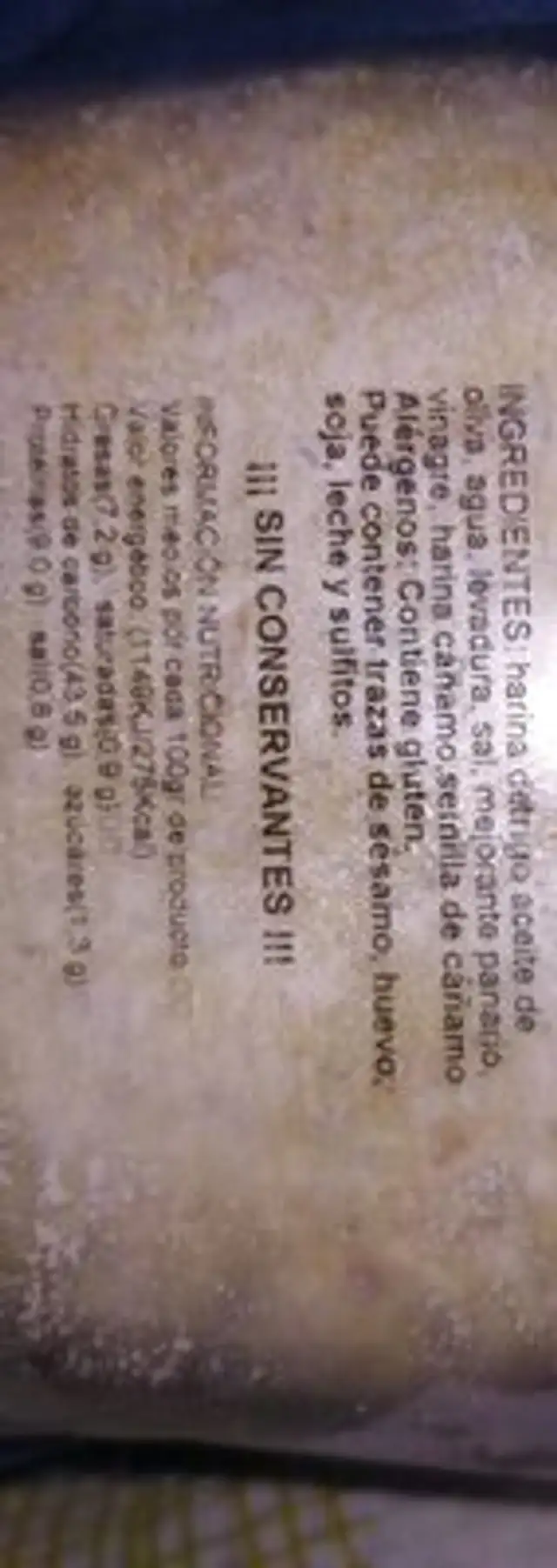 Mollete semilla de cañamo nutrition facts table