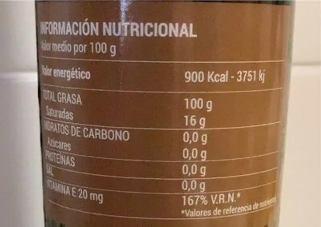 Aceite Oliva Virgen extra nutrition facts table