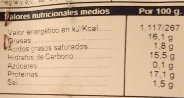 Preparado vegetal con sabor salchicha nutrition facts table