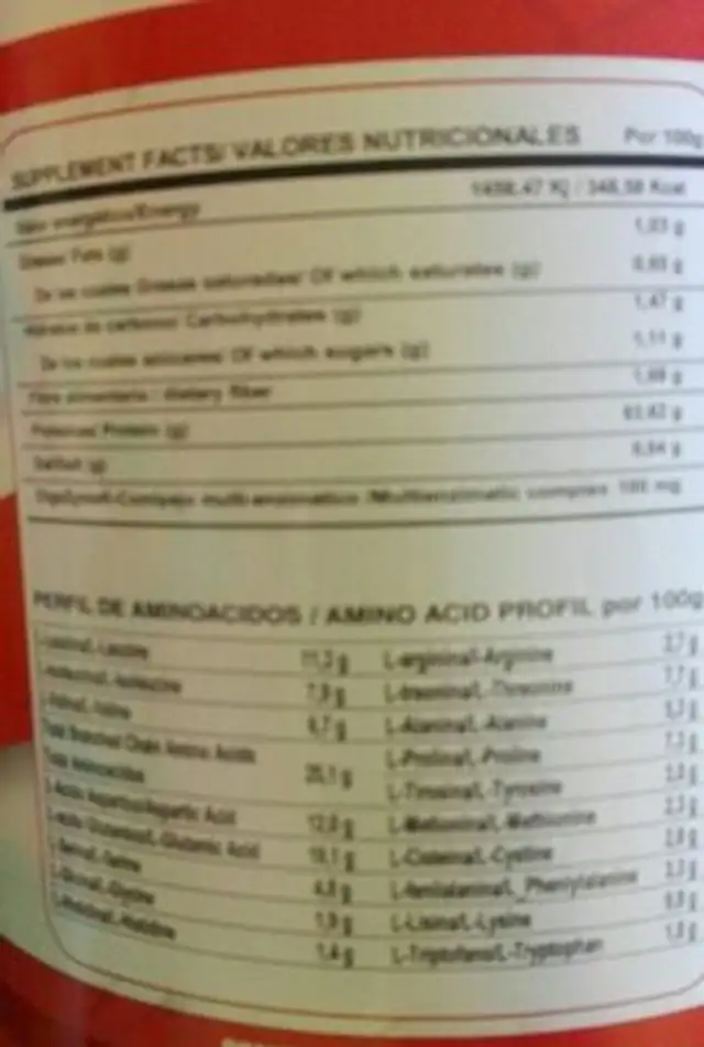 QXN PROTEÍNA 100% ISOLATE nutrition facts table