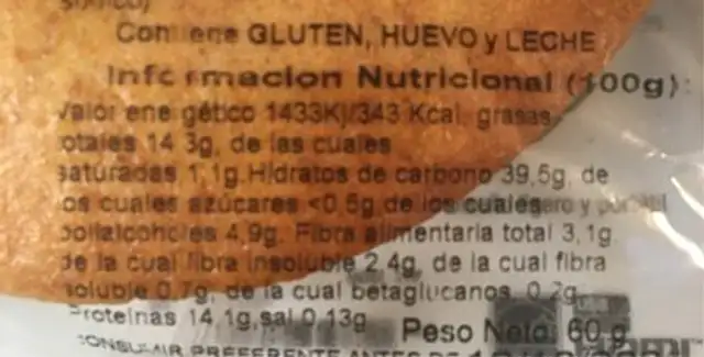 Rosquilla espelta integral nutrition facts table