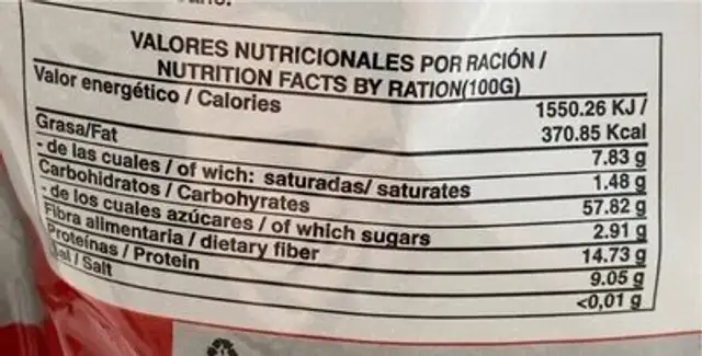 Avena sabor cookies nutrition facts table