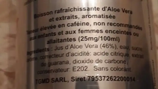 Alo'E Boost ingredients label