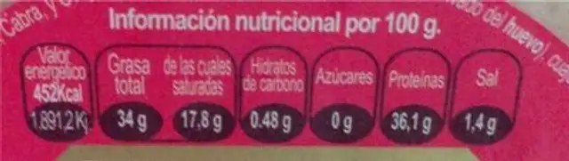 Queso curado con vino Don Apolonio nutrition facts table