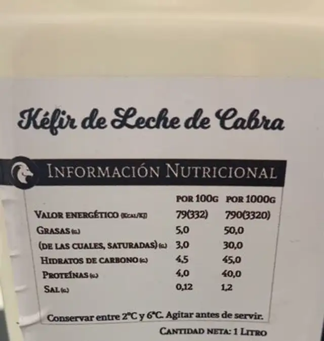 Kefir de cabra natural nutrition facts table