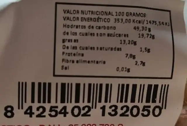 Magdalenas nutrition facts table