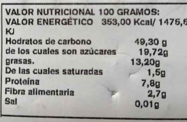 Torta de aceite de oliva bañadas en chocolate nutrition facts table