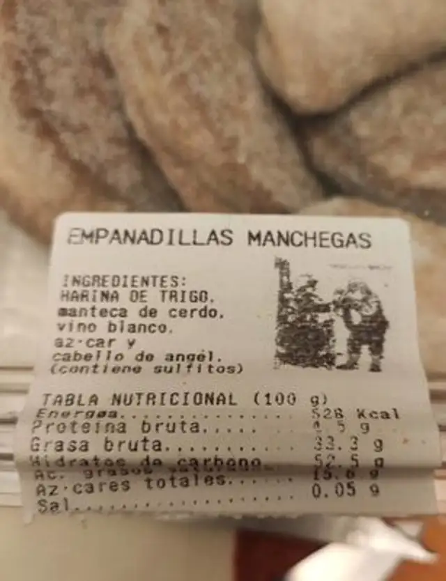 Empanadillas manchegas nutrition facts table