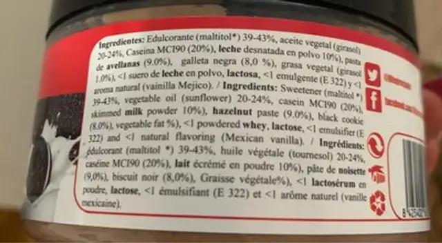 Protein cream ingredients label