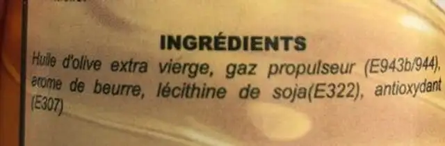 Huile d'olivr ingredients label