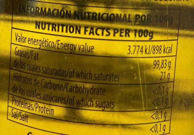 Aceite de Jamón Ibérico de Bellota nutrition facts table