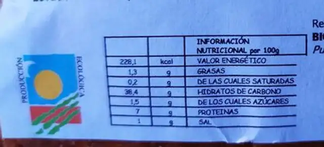 PAN DE ESPELTA CON CALBAZA nutrition facts table