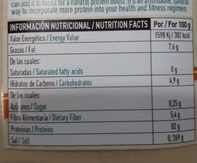 PROTEINA DE GUISANTE ECOLOGICA nutrition facts table