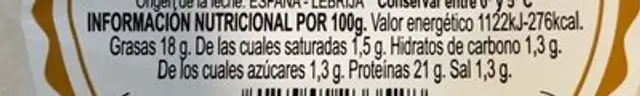 Queso fresco nutrition facts table