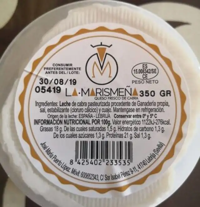 Queso fresco nutrition facts table