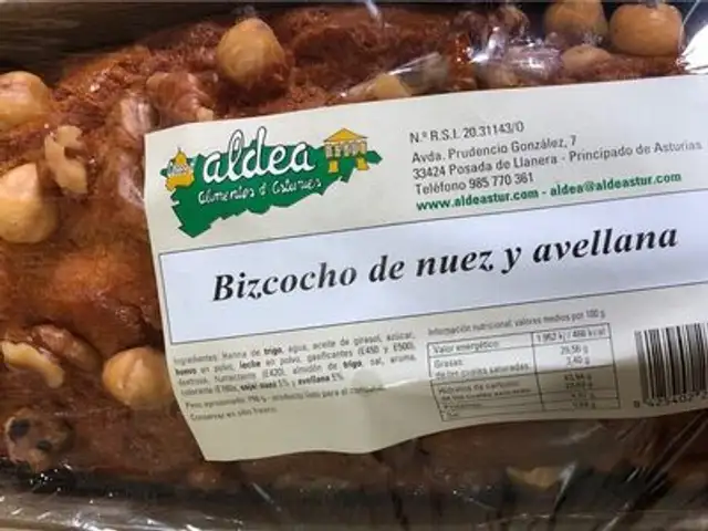 Bizcocho de nuez y avellana nutrition facts table