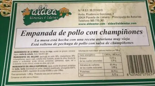 Empanada de pollo nutrition facts table
