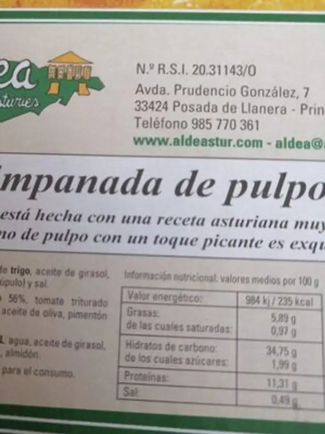 Empanada nutrition facts table