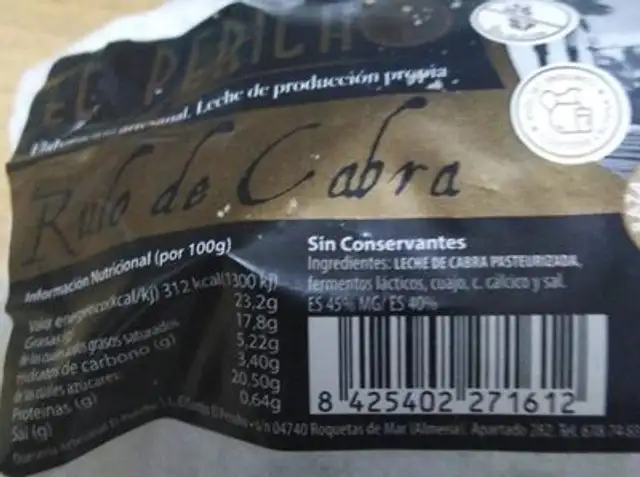 Rulo de cabra nutrition facts table