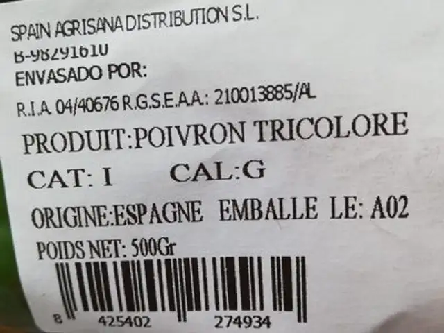 Poivron 3 couleurs ingredients label