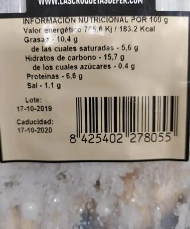 Croquetas de espinacas y queso azul nutrition facts table