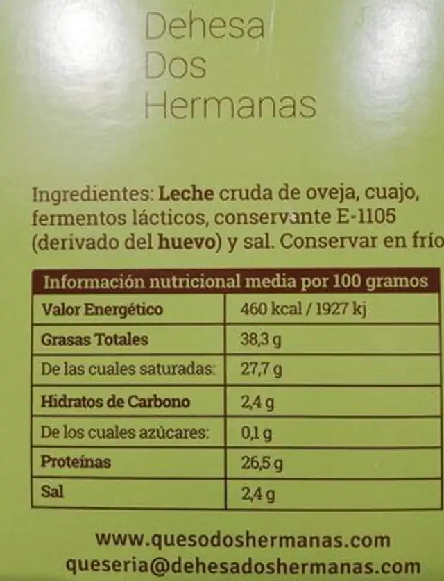Queso nutrition facts table
