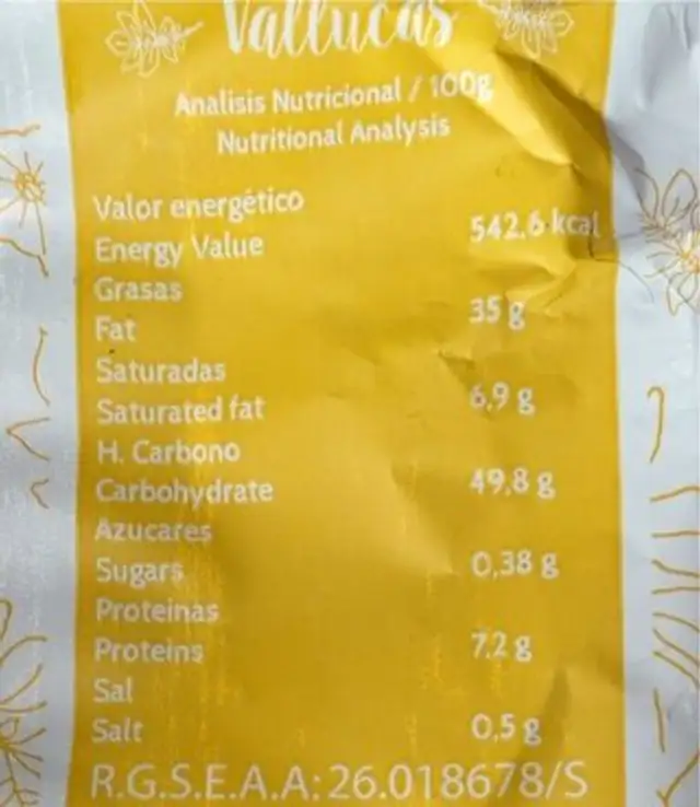 Patatas Vallucas Huevo frito nutrition facts table