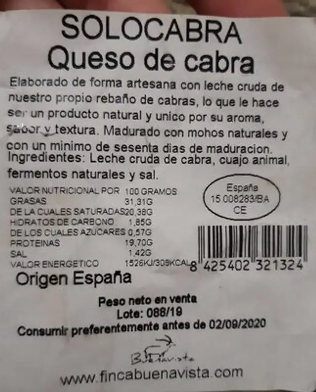 Queso de cabra curado finas hierbas nutrition facts table