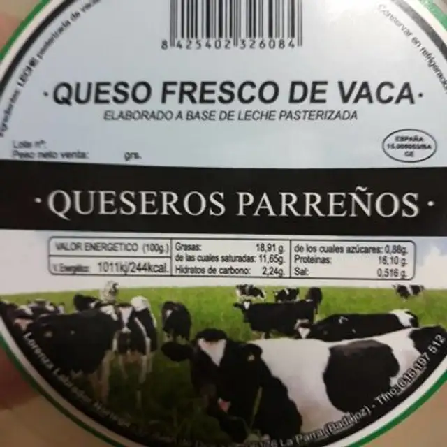 Queso fresco de vaca nutrition facts table