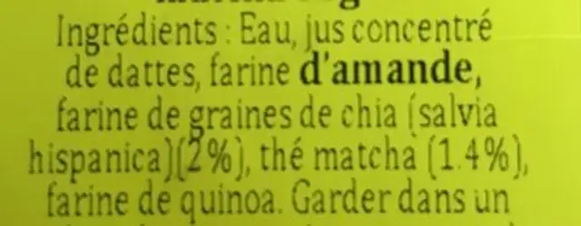 Matcha tea ingredients label