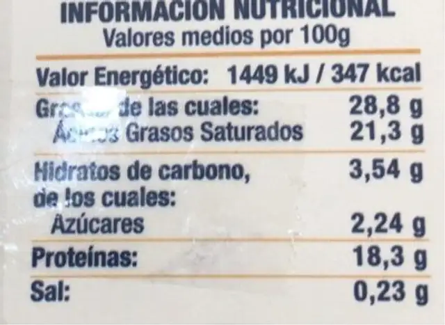 Queso de cabra nutrition facts table