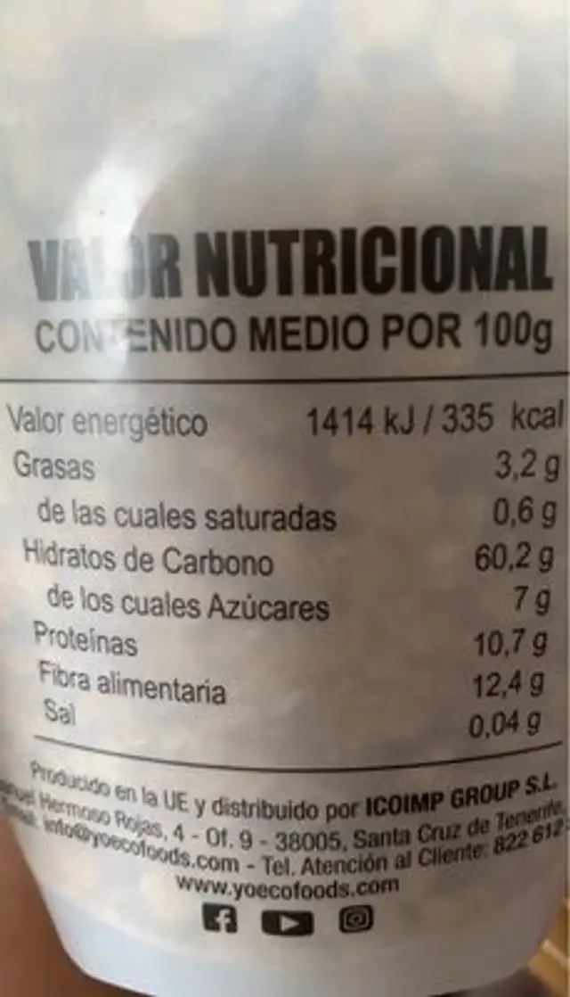 Muesli con frutos rojos nutrition facts table