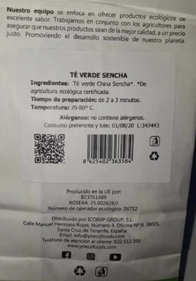 Te verde  sencha nutrition facts table