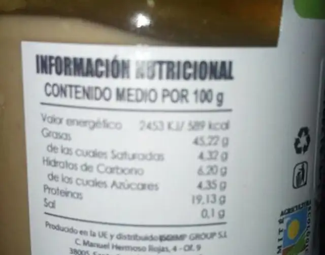 CREMA DE ALMENDRAS nutrition facts table